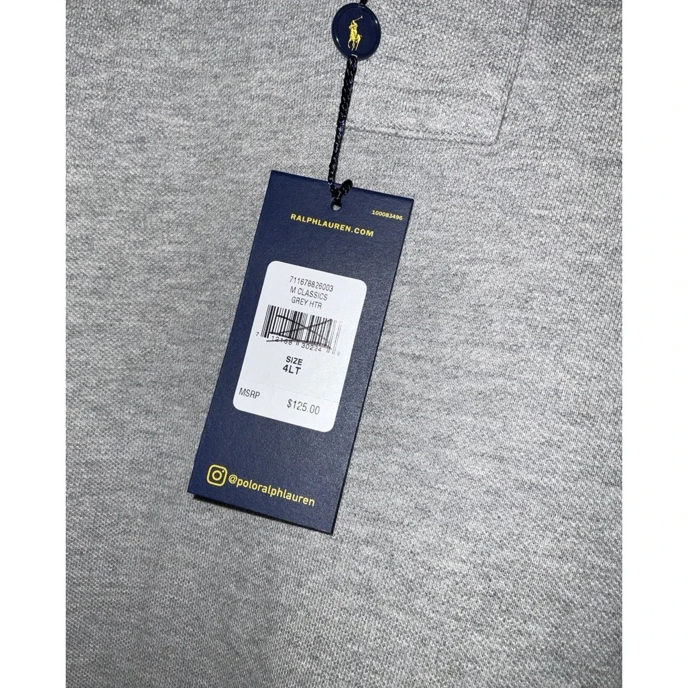 NWT Men's Polo Ralph Lauren Long Sleeve Polo‎ Shirt Gray Heather Navy Pony 4XLT